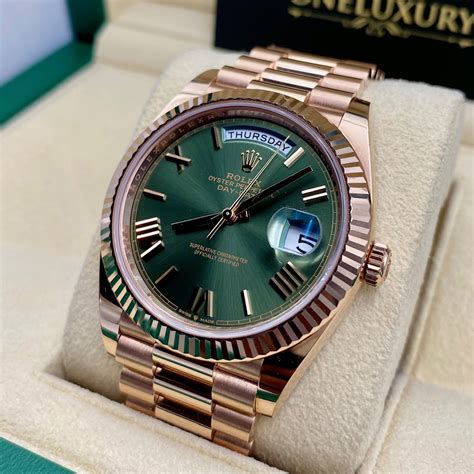 rolex day date everose gold green dial|rolex rose gold 40mm president.